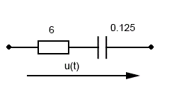 Определить ток i(t), если u(t)=10cos(ωt+45°), ω = 10<sup>6</sup> рад/с, С = 0.125 мкФ, R = 6 Ом