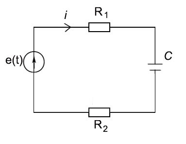 e(t) = 100√2sin (1000t-45°); C=5 мсФ, R<sub>1</sub>=5 Ом; R<sub>2</sub>=15 Ом.<br />  i(t) - ? U<sub>1</sub>(t) - ?
