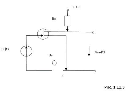 <b>  Нелинейное преобразование спектра сигнала </b><br />  11.10(O). В одноступенчатом усилителе напряжения (рис.1.11.3) использован полевой транзистор КПЗОЗЕ.К промежутку затвор-исток приложено напряжение (В) Uбэ=-1+0.5cosωt.Используя коэффициенты аппроксимации,полученные в задаче 11.1, определите постоянную составляющую Ic0 тока в стоковой цепи. Влияние переменного напряжения на стоке считайте пренебрежимо малым.