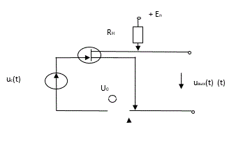 <b>  Нелинейное преобразование спектра сигнала </b><br /> 11.16. Полевой транзистор КП303Е, проходная характеристика которого аппроксимирована полиномом второй степени (а<sub>0</sub> = 1 мА, а<sub>1</sub> = 2 мА/В, а<sub>2</sub> = 2 мА/В<sup>2</sup>), применен в однокаскадном усилителе напряжения с резистивной нагрузкой. На вход усилителя подана сумма гармонического сигнала u<sub>с</sub> (t) = 0.25 cos ωt (В) и постоянного смещения U<sub>0</sub> = -1B. <br />Найти амплитуду второй гармоники напряжения на выходе усилителя, если R<sub>н</sub> = 5.1 кОм.