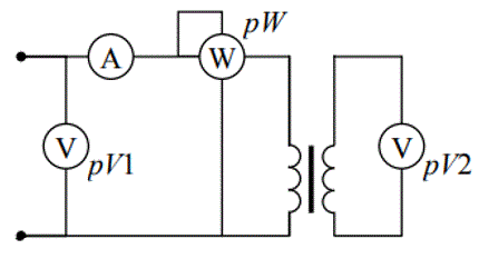 Определить в каком режиме работает трансформатор, какие параметры схемы замещения можно определить из этого опыта, какую мощность измеряет ваттметр и почему. Изобразить схему замещения этого режима, если показания приборов следующие: <br />pV1 = 220B; pV2 = 15B; pA = 3A; pW = 70B