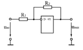 <b>38.</b><br /> На рисунке приведена структурная схема усилителя на … <br />1) операционном усилителе с положительной обратной связью <br />2) биполярном транзисторе п-р-п типа  <br />3) биполярном транзисторе р-п-р типа <br />4) операционном усилителе с отрицательной обратной связью