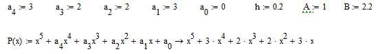 Численное интегрирование<br />Вычислить интеграл от многочлена P(x) в пределах от 1 до 2.2 с шагом h = 0.2, используя формулы:<br /> а) центральных прямоугольников;<br />б) трапеций;<br />в) Симпсона.<br /> Оценить погрешность результатов. Проверить справедливость оценок, сравнив полученные приближенные значения интеграла с точным значением, вычисленным по формуле Ньютона-Лейбница<br /> Значение многочлена вычислять по схеме Горнера. Промежуточные вычисления вести с шестью значащими цифрами. Ответы записать с учетом погрешности<br /> <b>Вариант 9</b>