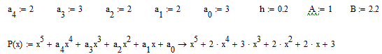 Численное интегрирование<br />Вычислить интеграл от многочлена P(x) в пределах от 1 до 2.2 с шагом h = 0.2, используя формулы:<br /> а) центральных прямоугольников;<br />б) трапеций;<br />в) Симпсона.<br /> Оценить погрешность результатов. Проверить справедливость оценок, сравнив полученные приближенные значения интеграла с точным значением, вычисленным по формуле Ньютона-Лейбница<br /> Значение многочлена вычислять по схеме Горнера. Промежуточные вычисления вести с шестью значащими цифрами. Ответы записать с учетом погрешности<br /> <b>Вариант 10</b>
