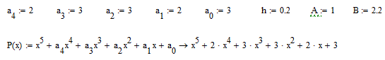 Численное интегрирование<br />Вычислить интеграл от многочлена P(x) в пределах от 1 до 2.2 с шагом h = 0.2, используя формулы:<br /> а) центральных прямоугольников;<br />б) трапеций;<br />в) Симпсона.<br /> Оценить погрешность результатов. Проверить справедливость оценок, сравнив полученные приближенные значения интеграла с точным значением, вычисленным по формуле Ньютона-Лейбница<br /> Значение многочлена вычислять по схеме Горнера. Промежуточные вычисления вести с шестью значащими цифрами. Ответы записать с учетом погрешности<br /> <b>Вариант 14</b>