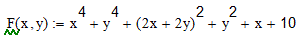 Многомерная оптимизация<br /> Методом Ньютона найти с точностью ε=10<sup>-4</sup> минимум функции<br /><b>Вариант 10</b>