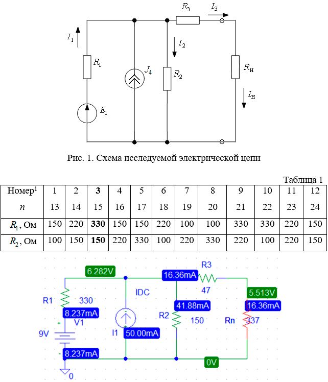 Лабораторная работа № 3 (ДО)  <br />Метод эквивалентного генератора. Линейные соотношения между токами и напряжениями<br />