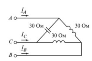 Действующее значение фазных ЭДС генератора Еф = 346 В <br />1.	Найти линейные и фазные токи <br />2.	Проверить выполнение баланса мощности в цепи <br />3.	Построить векторно-топографическую диаграмму напряжений и векторную диаграмму токов.