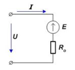 Двигатель постоянного тока с внутренним сопротивлением R0 = 0.5 Ом развивает противоЭДС Е = 120. Определить напряжение U на зажимах источника при токе в цепи I = 50 A. Округляем до целых чисел.