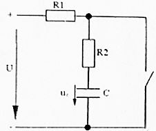 Найти переходное напряжение uC(t) в цепи, если U = 100 В, R1 = 10 Ом, R2 = 15 Ом, С = 100 мкФ.
