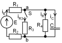 <b>Переходные процессы в RC-цепи переменного тока</b><br /> С источником ЭДС переменного синусоидального тока найти классическим методом ток и напряжение на емкости  Построить диаграмму для t=0-4τ <br /><b>Вариант 47</b> <br />Дано: № схемы 3С <br />Е = 120 В <br />ψ<sub>E</sub>=10°•Nвар=10°•47=470°=110°; <br />С = 10 мкФ <br />R1 = 40 Ом R2 = 60 Ом R3 = R$ = 1000 Ом