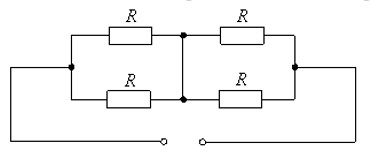 Эквивалентное сопротивление цепи R<sub>ЭК</sub> равно… <br />-: R <br />-: 2R <br />-: 1R/2 <br />-: 4R