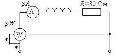 Если ваттметр показывает - pW = 120 Вт, то показание амперметра – рА равно... <br />-: 16 А <br />-: 2 А <br />-: 4 А <br />-: 8 А