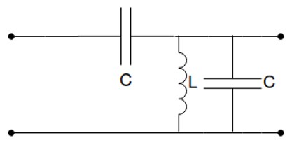 Фильтром какого типа является приведенная схема? <br /><b>Выберите один ответ:</b> <br />1. Фильтром нижних частот <br />2. Фильтром верхних частот <br />3. Заградительным фильтром <br />4. Не является фильтром <br />5. Полосовым фильтром 