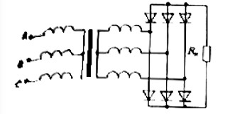 На рисунке изображена схема… <br />1.	Однофазного однополупериодного выпрямителя <br />2.	Однофазного мостового выпрямителя <br />3.	Трехфазного однополупериодного выпрямителя <br />4.	Трехфазного мостового выпрямителя