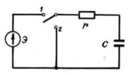 Переходный процесс в линейной электрической цепи. Чему равно напряжение на активном сопротивлении через время, равное 2τ после переключения переключателя П из положения 1 в положение 2? <br /><b>Выберите один ответ:</b> <br />1. 0<br />2. Э/е<sup>2</sup> <br />3. -Э/е<sup>2</sup>