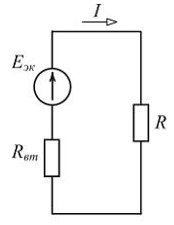 Пассивный двухполюсник с входным сопротивлением R = 20 Ом подключен к активному двухполюснику с параметрами Е<sub>эк</sub> = 130 В, R<sub>вт</sub> = 5 Ом (см. рис.). При этом КПД источника энергии равен ____ % <br /><b>Введите ответ (целое число)</b>