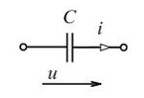 В изображенной схеме угол сдвига фаз между напряжением u и током i равен ______ радиан. <br />- 0 <br />- -π/2 <br />- π <br />- π/2