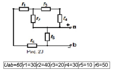 Заданы все сопротивления и напряжения Uab (табл. 1).  <br />Требуется:  <br />1) найти общее сопротивление схемы относительно зажимов а-b;  <br />2) определить токи во всех ветвях.