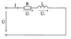 Найти напряжения на элементах, если электрическая цепь, показанная на рисунке, питается от источника синусоидального тока напряжением 134 В. <br />Данные для расчёта: R = 12 Ом, X<sub>L</sub> = 6 Ом.