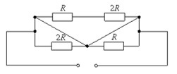 Эквивалентное сопротивление цепи R<sub>эк</sub> равно…  <br /> -: 6R   <br />-: 0 <br />-: 4R/3  <br />-: 3R  