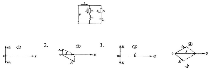 Какая из четырех векторных диаграмм соответствует цепи, показанной на рисунке, при резонансе токов?