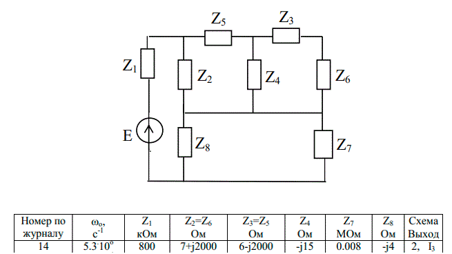 Курсовая работа по теории цепей<br /><b>Вариант 14 (Схема 2, выход I3)</b>