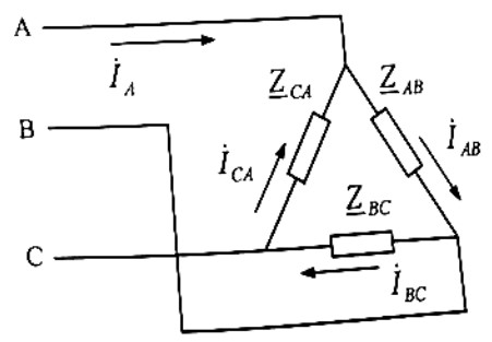8. На рисунке приведена схема трехфазной цепи, U<sub>л</sub> = 220 В, Z<sub>AB</sub> = Z<sub>BC</sub> = Z<sub>CA</sub> = 100e<sup>j90°</sup> Ом. Ток I<sub>cA</sub> = _____, А. 