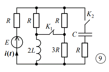 <b>Задание №2 </b><br />Расчет переходных процессов в линейных электрических цепях<br /><b>Вариант 901</b><br />Дано: E = 300 B, α = 90°, ω = 1000 1/с, R = 10 Ом, L = 0.02 Гн, C = 200 мкФ.