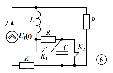 <b>Задание №2 </b><br />Расчет переходных процессов в линейных электрических цепях<br /><b>Вариант 206</b><br />Дано: J = 5А, α = 60°, ω = 10001/с, R = 10 Ом, L = 0.02 Гн, C = 200 мкФ.