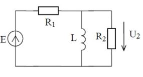<b>Вариант 7</b><br />Схема цепи приведена на рисунке. На входе действует источник напряжения Е. Выходным сигналом является напряжение на резисторе R2.  <br />Получите выражения для комплексного коэффициента передачи, АЧХ и ФЧХ цепи, определите частоту среза. <br />Рассчитайте значение АЧХ на нулевой частоте и на бесконечности и постройте график АЧХ при R1=3R2=3R. <br />Как изменится график АЧХ, если вдвое увеличить индуктивность катушки (показать на том же графике)