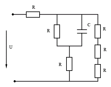 Линия электропередач с волновым сопротивлением Z, с источником ЭДС и его внутренним сопротивлением и нагрузкой такого вида (на фото). Необходимо найти напряжение и ток отраженной волны от конца линии в точке после прохождения части линии равной l1, построить графики распределения напряжения и тока <br /><b>Дано </b><br />l=600 км; <br />l1=0,5l=300 км; <br />E=30 кВ; <br />r=4 Ом (внутреннее сопротивление источника ЭДС) <br />R=4 Ом; <br />Z=4 Ом; <br />C=3 мФ; <br />T=30;