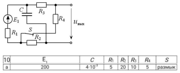•	Рассчитать операторным методом ток или напряжение, обозначенные на схеме стрелкой. <br />•	Построить график реакции. <br />•	Определить постоянную времени цепи <br />•	Сделать проверку классическим методом. <br /><b>Вариант 10а.</b>