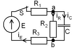 <b>Переходные процессы в RC-цепи переменного тока</b><br /> С источником ЭДС переменного синусоидального тока найти классическим методом ток и напряжение в конденсаторе  Построить диаграмму для t=0-4τ<br /><b> Вариант 35</b> <br />Дано: схема 3D <br />E = 150 В, <br />С = 10 мкФ, <br />R1 = 15 Ом, R2 = 5 Ом, R3 = 4 Ом      <br />ψ<sub>E</sub>=10°•Nвар=10°•35=350°=-10°;