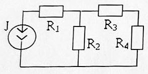 <b>Вариант 16</b> <br />1.	Найдите все токи и напряжения методом узловых потенциалов, если известно, что J = 4 мА, R1 = R2 = R3 = R4 = 1 кОм. <br />2.	Проанализируйте правильность включения в схему источника. Определите, есть ли в схеме лишние резисторы (не влияющие на значения токов и напряжений на других резисторах) <br />3.	Рассчитайте параметры эквивалентного источника напряжения, считая, что нагрузка подключается параллельно резистору R3.