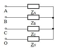 Uл = 380 В, <u>Za</u> = 22 Ом, <u>Zb</u> = 22e<sup>-j30</sup> Ом, <u>Zc</u> = 22e<sup>j30</sup> Ом, <u>Z</u><sub>N</sub> = 0 Ом. <br />Определить все токи и построить ВД.