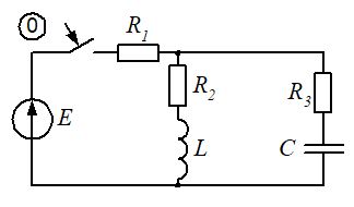 В электрической цепи с двумя реактивными элементами и источником постоянной ЭДС (рис. П1) происходит переключение ключа. Численные значения параметров цепи см. в табл. П1 Для заданной электрической цепи необходимо выполнить следующее. <br />1.	Найти закон изменения токов первой и второй ветвей в переходном режиме классическим методом <br />2.	Найти закон изменения напряжения на конденсаторе операторным методом. <br />3.	Найти закон изменения тока через конденсатор, используя уравнение связи между iС и uС <br />4.	По аналитическим выражениям построить кривые ток в индуктивности и напряжения на емкости. <br /><b>Вариант 050 и 550</b> <br />Дано:   <br />L = 400 мГн, <br />С = 8*2.023=16.184 мкФ <br />R1 = 800 Ом, R2 = 20 Ом, R3 = 55 Ом <br />Е = 1000 В.