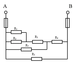 Цепь постоянного тока содержит шесть резисторов, соединенных смешанно. Схема цепи и значения резисторов указаны на соответствующем рисунке. Номер рисунка и величина одного из заданных токов или напряжений приведены в таблице 1. Индекс тока или напряжения совпадает с индексом резистора, по которому проходит этот ток или на котором действует указанное напряжение. Например, через резистор R5 проходит ток I5  и на нем действует напряжение U5. Определить: 1) эквивалентное сопротивление цепи относительно вводов АВ; 2) ток в каждом резисторе; 3) напряжение на каждом резисторе;   <br /><b>Вариант 27 (схема 8)</b> <br />Дано: <br />R1 = 10 Oм <br />R2 = 15 Ом   <br />R3 = 4 Ом  <br />R4 = 4 Ом <br />R5 = 15 Ом  <br />R6 = 10 Ом  <br />U3= 7.2 B